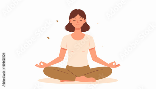 Calm woman meditating for wellness, finding inner peace and mindfulness with yoga practice, zen lifestyle