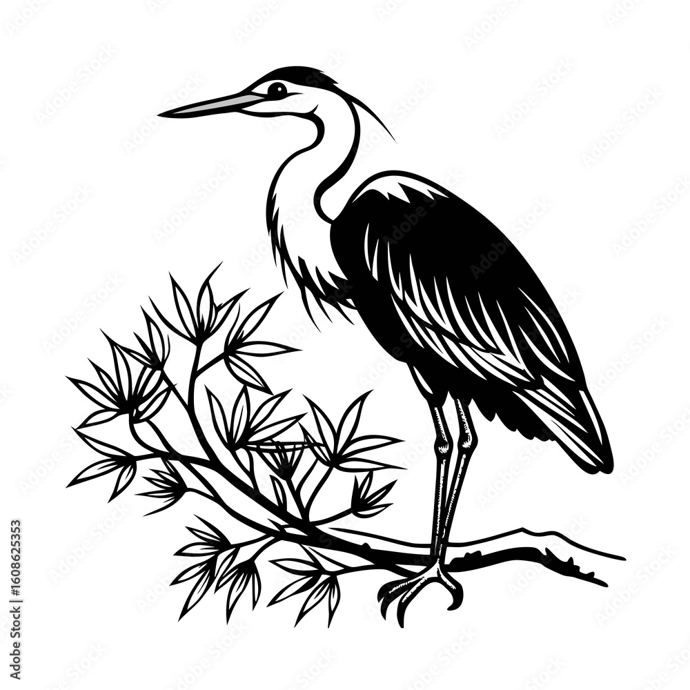 Obraz premium heron on a branch