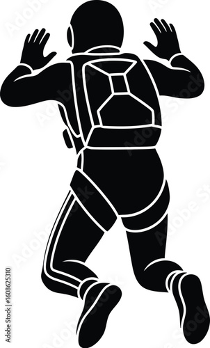 Vector art of a skydiver in freefall with arms raised
