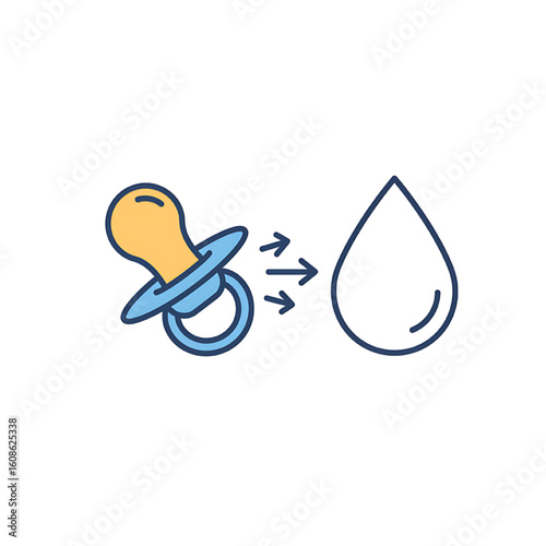 Pacifier and milk drop illustrating infant feeding or hydration.