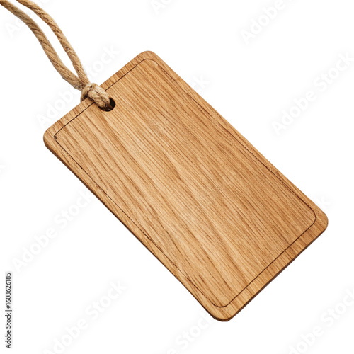 Wooden name tag with string and smooth grain texture