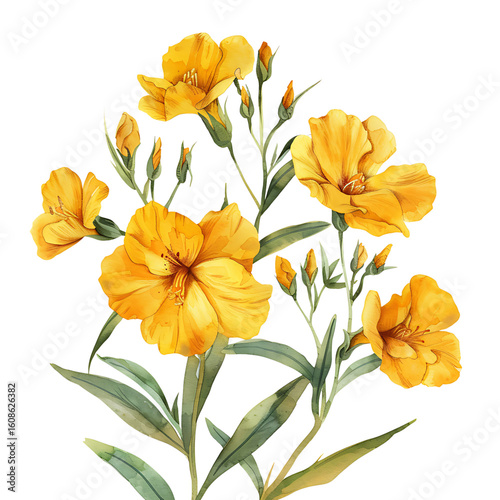 Watercolor Yellow Flowers and Buds Bouquet on transparent background