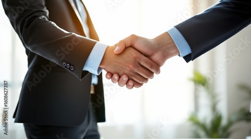 Fototapeta Naklejka Na Ścianę i Meble -  Handshake symbolizing partnership and agreement in business context.