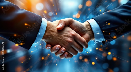 Fototapeta Naklejka Na Ścianę i Meble -  Successful business handshake with dynamic background effects.