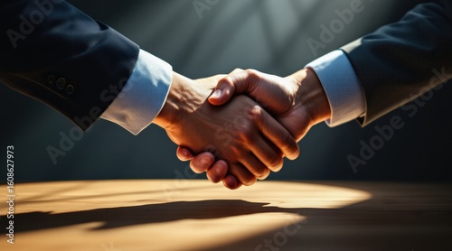 Fototapeta Naklejka Na Ścianę i Meble -  Handshake symbolizing agreement and partnership in business deals.