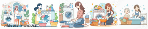 VECTOR IMAGE OF A WOMAN WASHING CLOTHES IN WHITE BACKGROUND