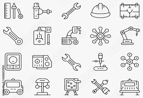 Engineering tools and equipment icons wrench caliper