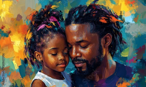 Black African American father and child, dad and daughter bonding during Fathers Day, celebrating their relationship and creating lasting memories, Generative AI