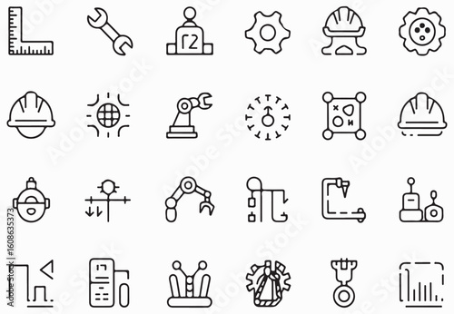 Industrial tools and equipment icons wrench