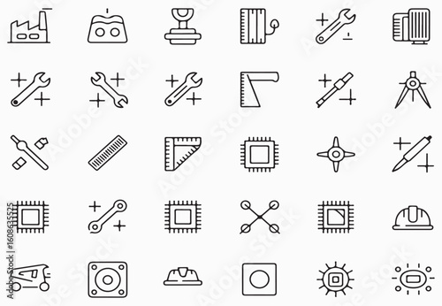 Industrial tools and technology icons factory robot