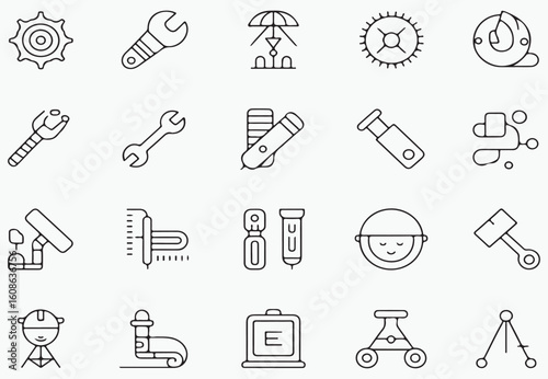 Mechanical tools and scientific equipment icons gear
