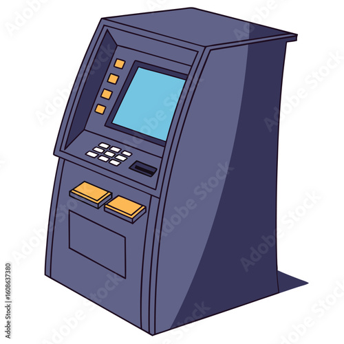 Modern ATM Vector Illustration for Banking Finance with Geometric Shapes and Flat Style in Blue Tones