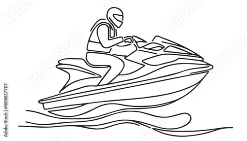 Continuous one single minimal line drawing watercraft