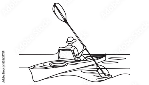 Continuous one single minimal line drawing canoe