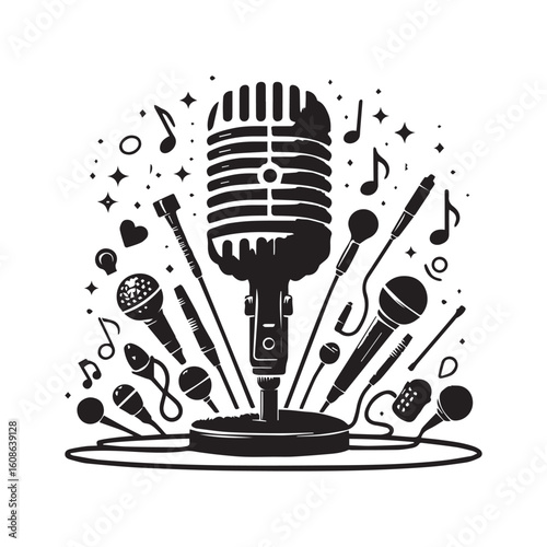 microphone   vector silhouette  Graphic white background design 