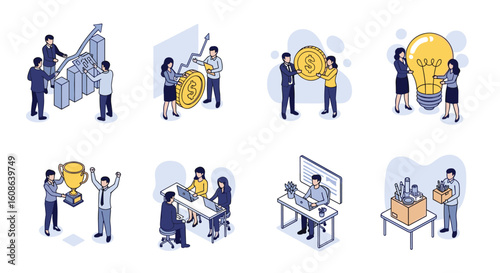 Illustrating diverse business concepts and teamwork dynamics in modern workplaces
