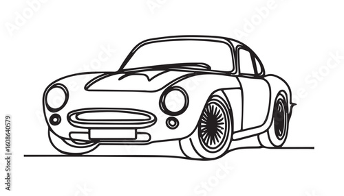 Continuous one single minimal line drawing roadster car