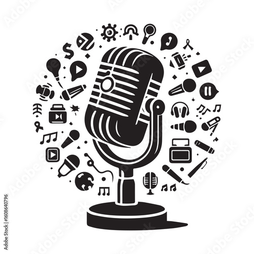 microphone   vector silhouette  Graphic white background design 