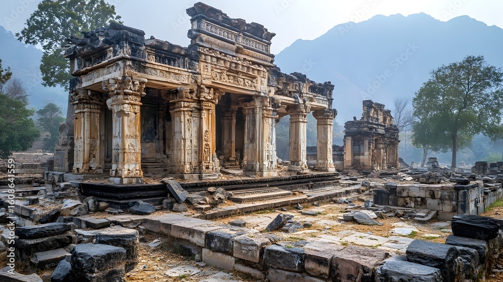 Obraz premium Majestic ancient temple in a state of weathered ruin