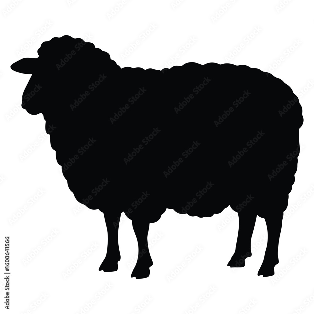 Obraz premium Silhouette of a black sheep standing sideways against a pure white background illustration