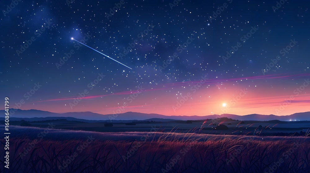 Fototapeta premium Mesmerizing Meteor Shower over Tranquil Landscape