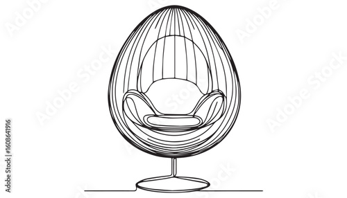 Continuous one single minimal line drawing egg chair