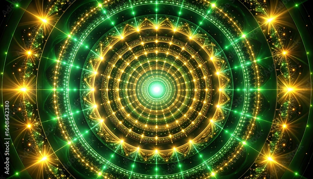 Obraz premium Abstract green and gold light tunnel