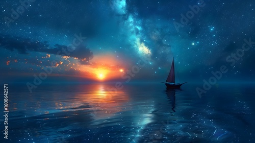 Serene reflection of the Milky Way on a still lake at night