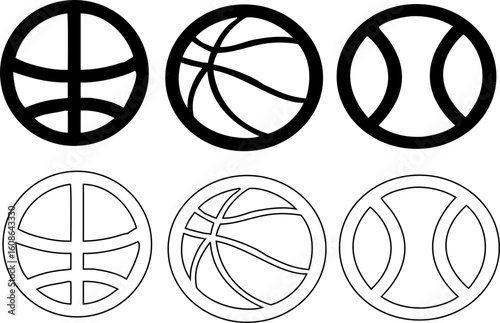different sport ball icon set in outline and line art styles