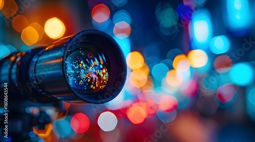 Telescope eyepiece with blurred night sky in the background