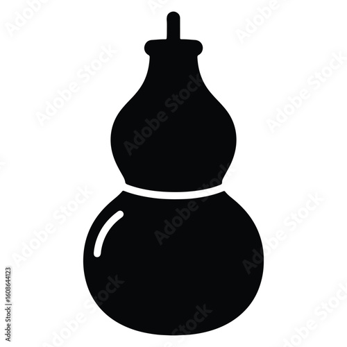Simple black and white silhouette illustration of a chinese gourd bottle on white background