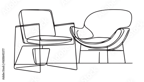 Continuous one single minimal line drawing side chair