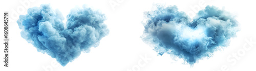 fluffy heart shaped blue cloud realistic isolated on a transparent background