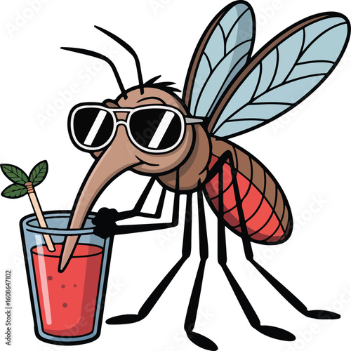 A cool mosquito sipping a drink transparent png vector