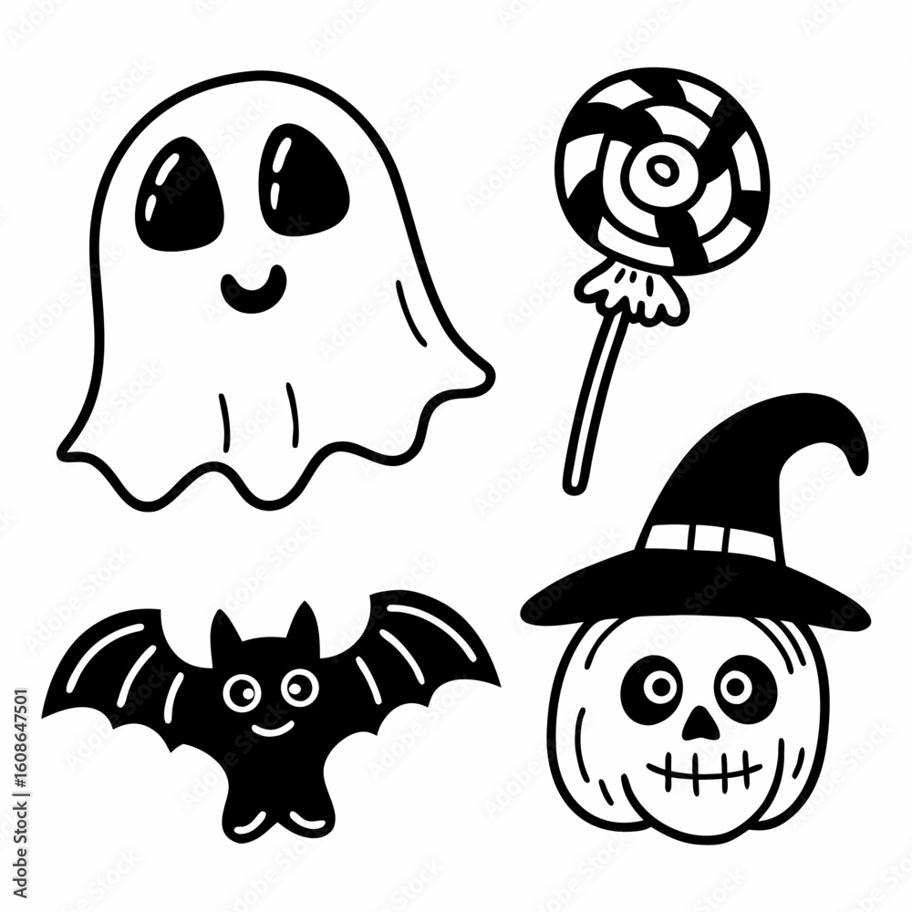 Fototapeta premium Halloween Spooky Vector Elements and Party Icons Set