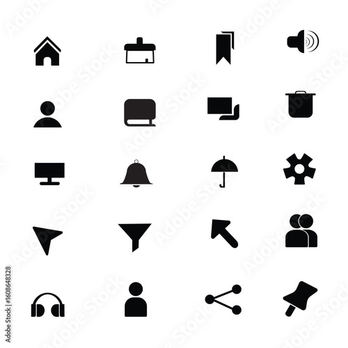 Set of Black Minimalist Icons for Web and App Interface
