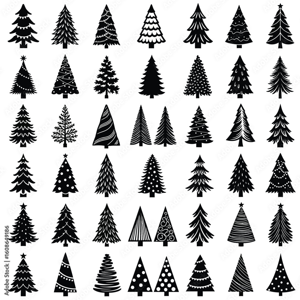 Obraz premium Collection of Christmas Tree Silhouettes for Holiday Season Festive Decor and Design Projects a Variety of Different Shapes