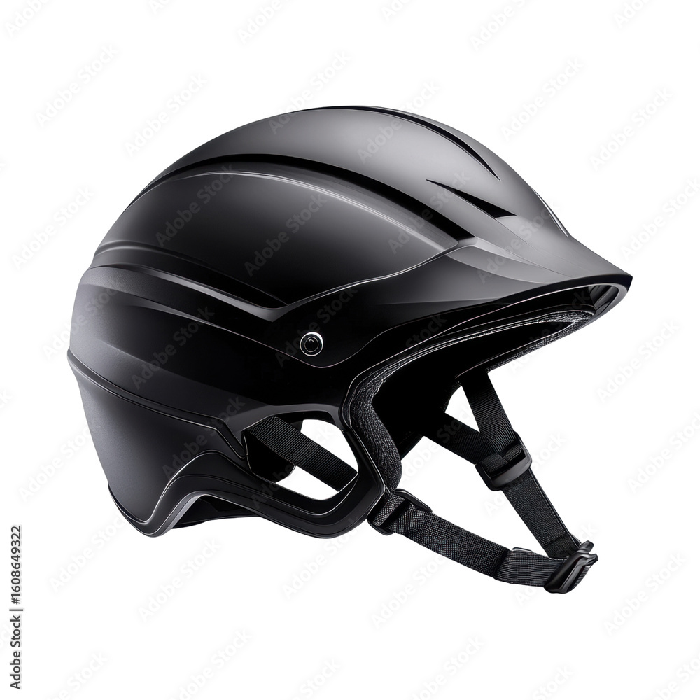 Fototapeta premium Sleek black safety helmet on a black background