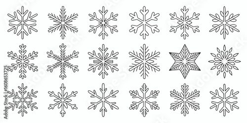 Snowflake Collection: An array of delicately crafted snowflakes, each a unique masterpiece of natural geometry, perfect for winter and holiday designs.