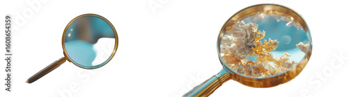 Close-up of a magnifying glass. symbolizing exploration, scrutiny, and investigation in a minimalistic design. isolated on a transparent