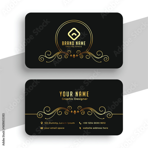 dark black corporate id card layout with golden touch