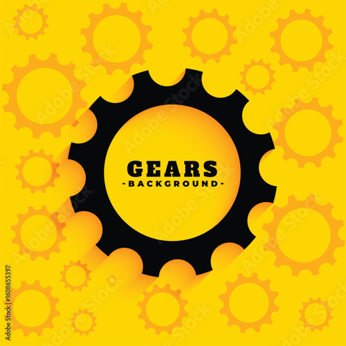 dark technical cogwheel symbol on yellow background design