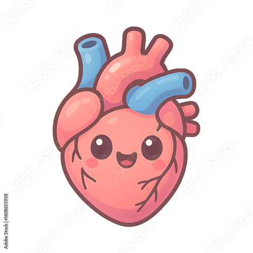 Cute animated heart with smiling face and colorful vessels