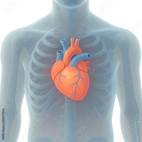 Human Heart Anatomy Illustration showing detailed coronary arteries and chambers