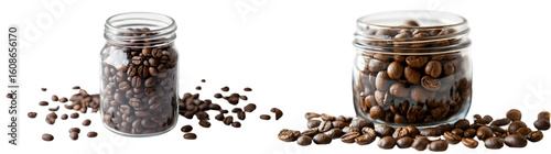 Coffee beans in glass jar isolated on a transparent background