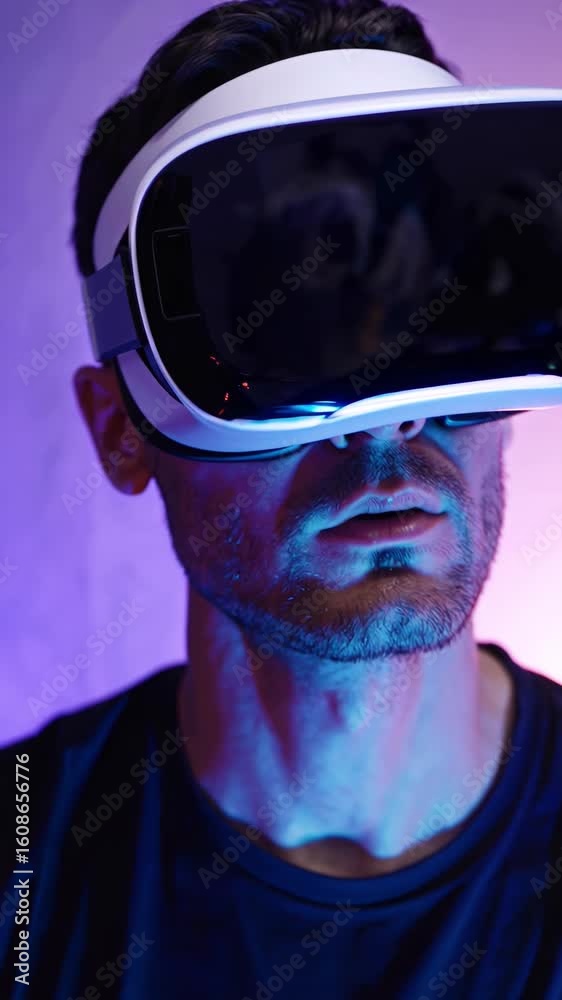 Immersive virtual reality experience with hightech headset and dynamic lighting Immersive virtual reality experience with hightech headset and dynamic lighting