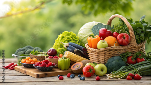Abundant harvest basket overflowing with fresh garden vegetables