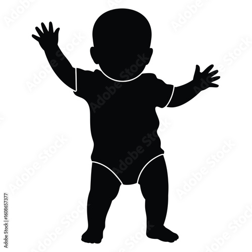 Cute Baby Silhouette Vector Illustration, Standing Infant Minimalist Black Design.