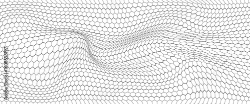 Fishing or soccer net. Repeated hexagon pattern. Black wired mesh texture isolated on white background. Metallic or fabric fence, cage or lattice structure. Vector graphic Illustration.