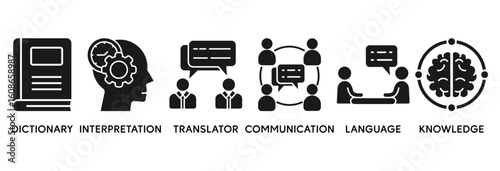 Translation icon set vector illustration concept relate to dictionary, interpretation, translator, communication, language, and knowledge